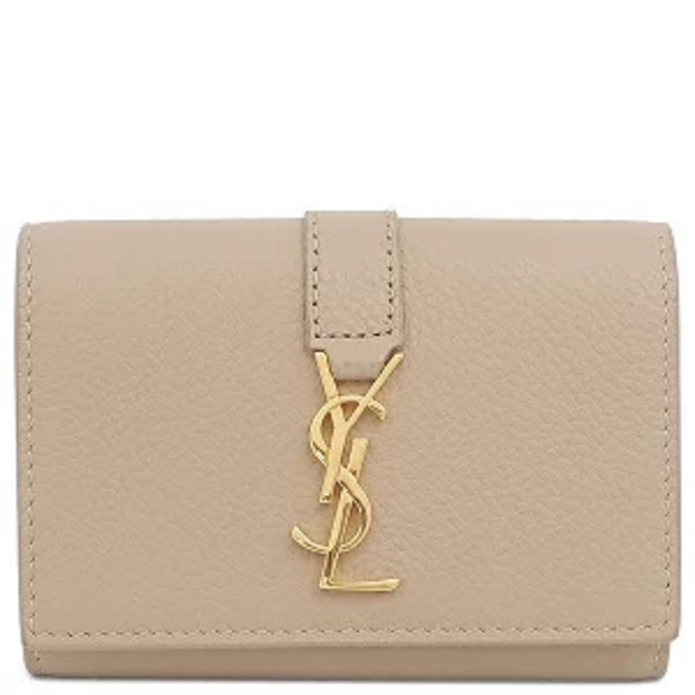 Saint Laurent Cassandra Key Case Wallet Beige Cream Leather Metal Holds Keys